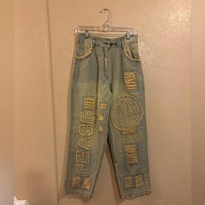 Distressed Peace Sign Jeans